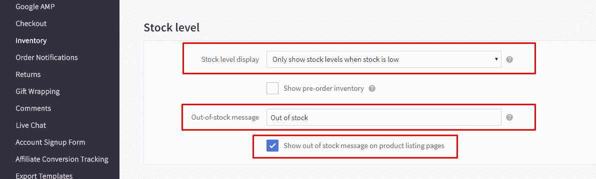 Configure Inventory for Out of Stock message
